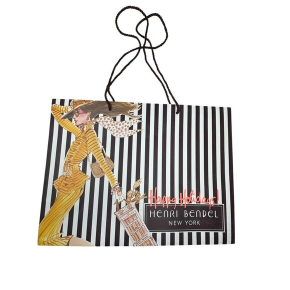 NEW Henri Bendel Large Shopping bag iconic centennial brown white stripes - Picture 1 of 4